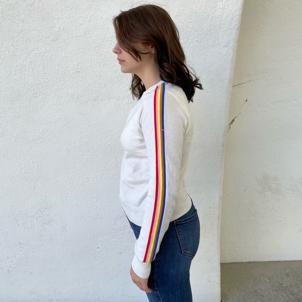 Forever 21 White and Rainbow Detailed Sweater